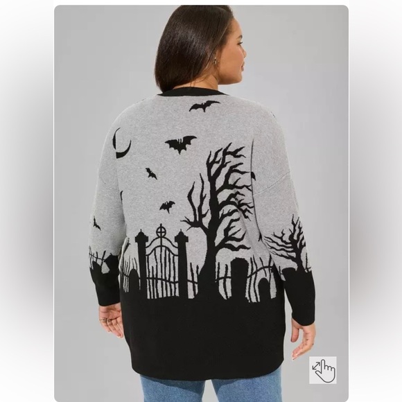 NWT TORRID Luxe Cozy Jacquard Boyfriend Cardigan 2X Cemetery Graveyard Halloween - Picture 5 of 7